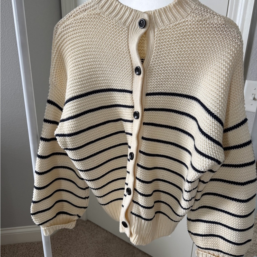 Alex Mill Beige and Navy Striped Cardigan